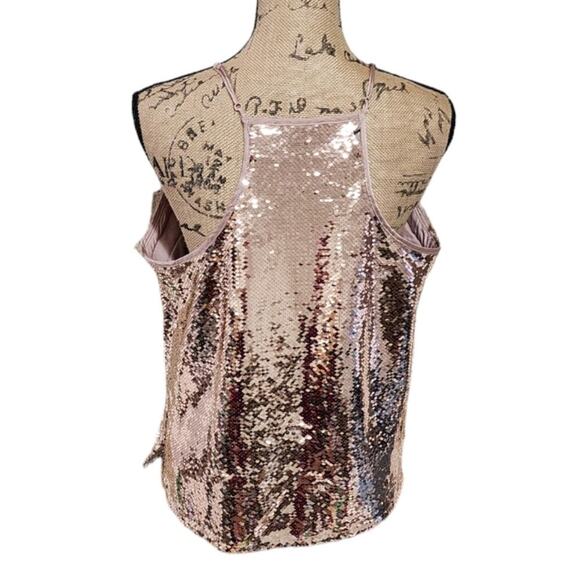 Nine West Rose Gold Sequin Reversible Razorback Party Camisole Sheath Size Large - Picture 3 of 10
